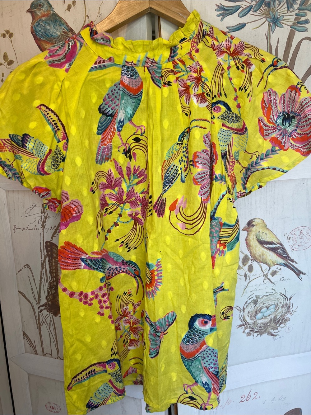 Banjanan Yellow Tropical Print Dress with Multicolor Accents